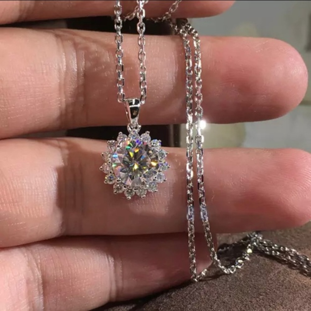 Starburst Sparkle Diamond CZ silver necklace